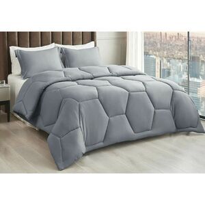 Queen Size Honeycomb Comforter Set - Soft & Cozy 88"x88" w/ 2 Pillow Shams GRAY